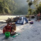 Welcome refreshments after on the banks of the Kali Gandaki after a day of river running, Oct 2013.
