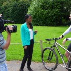 BBC Midlands Today reporter and film crew at Live the Adventure to interview James Griffiths for Tour of the Dragon, 1 day, extreme mountain bike challenge, Bhutan